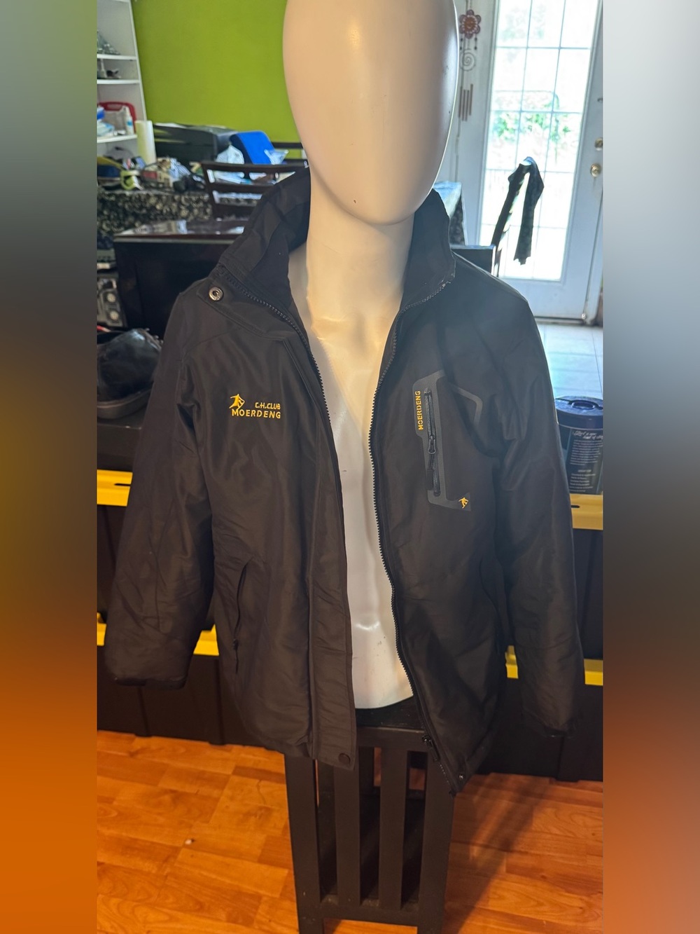 MOEBRING Men’s Black Raincoat with Yellow Details